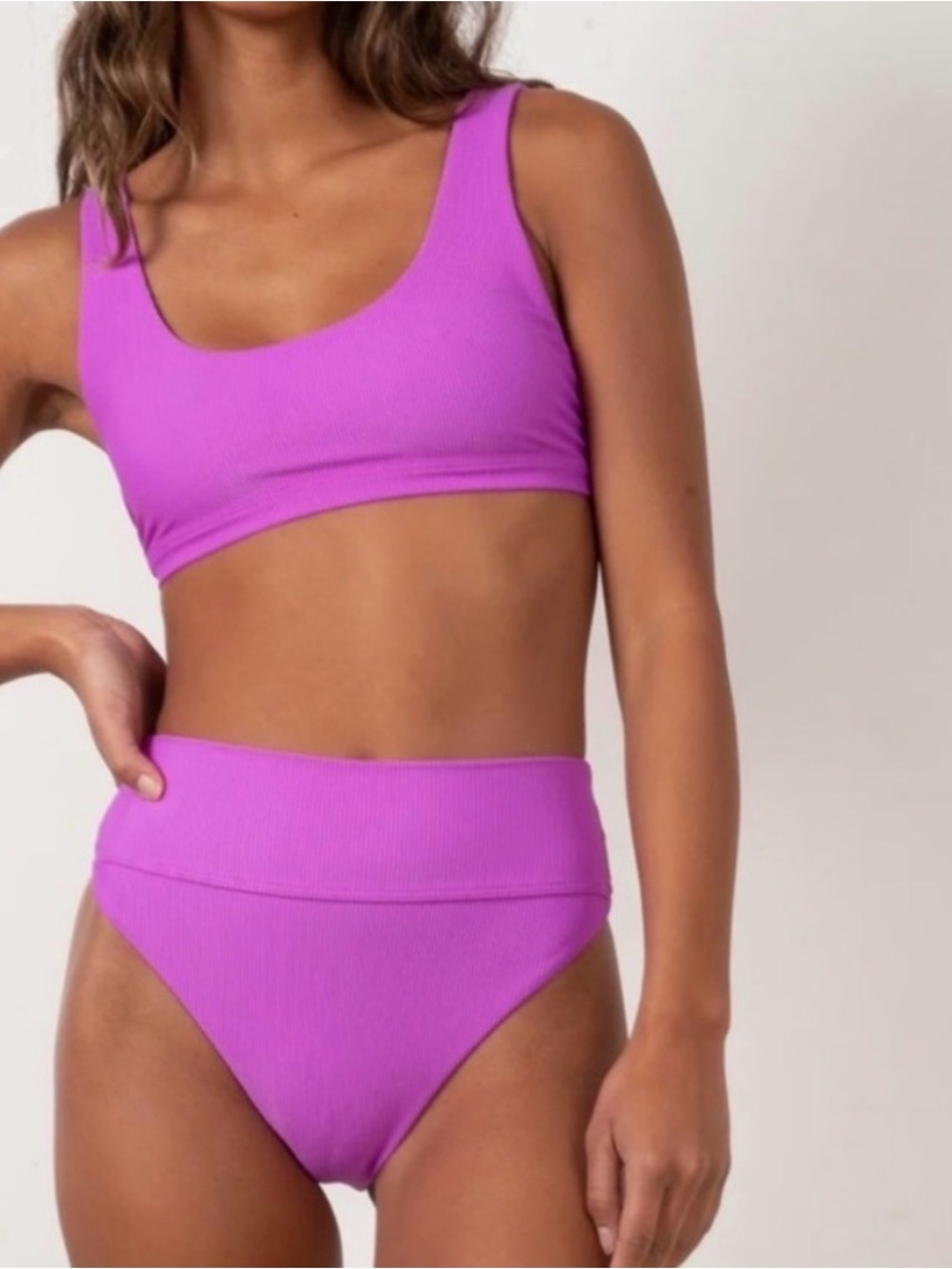 Beach Riot Scoop Neck Top & High Waist Bikini Bottom Set Size Large Purple